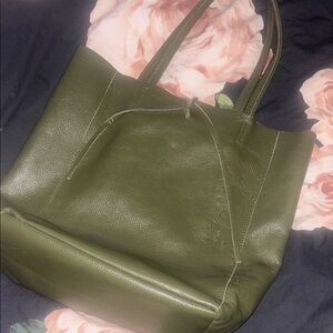 Vera Pelle olive green leather satchel tote